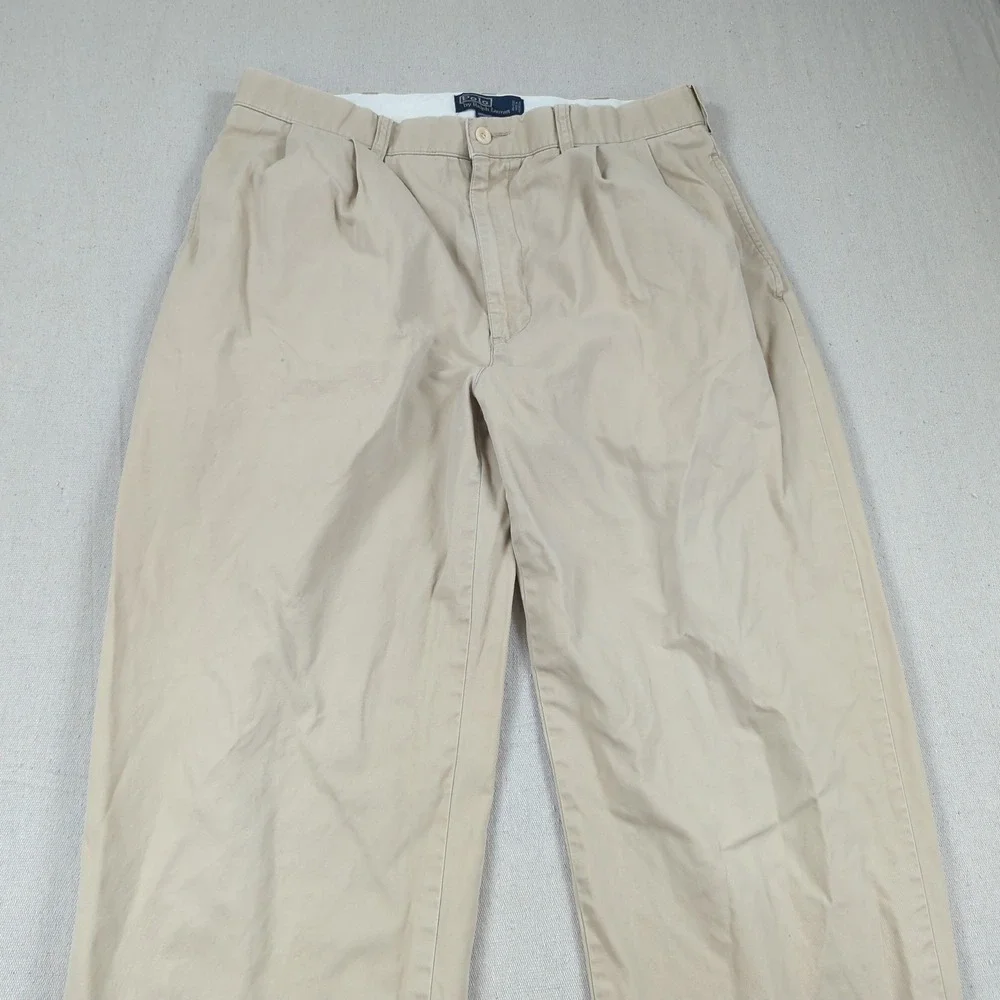 Vtg Polo‎ Ralph Lauren Pants Men 35x32 Khaki Hammond Pleated Cuffed Office